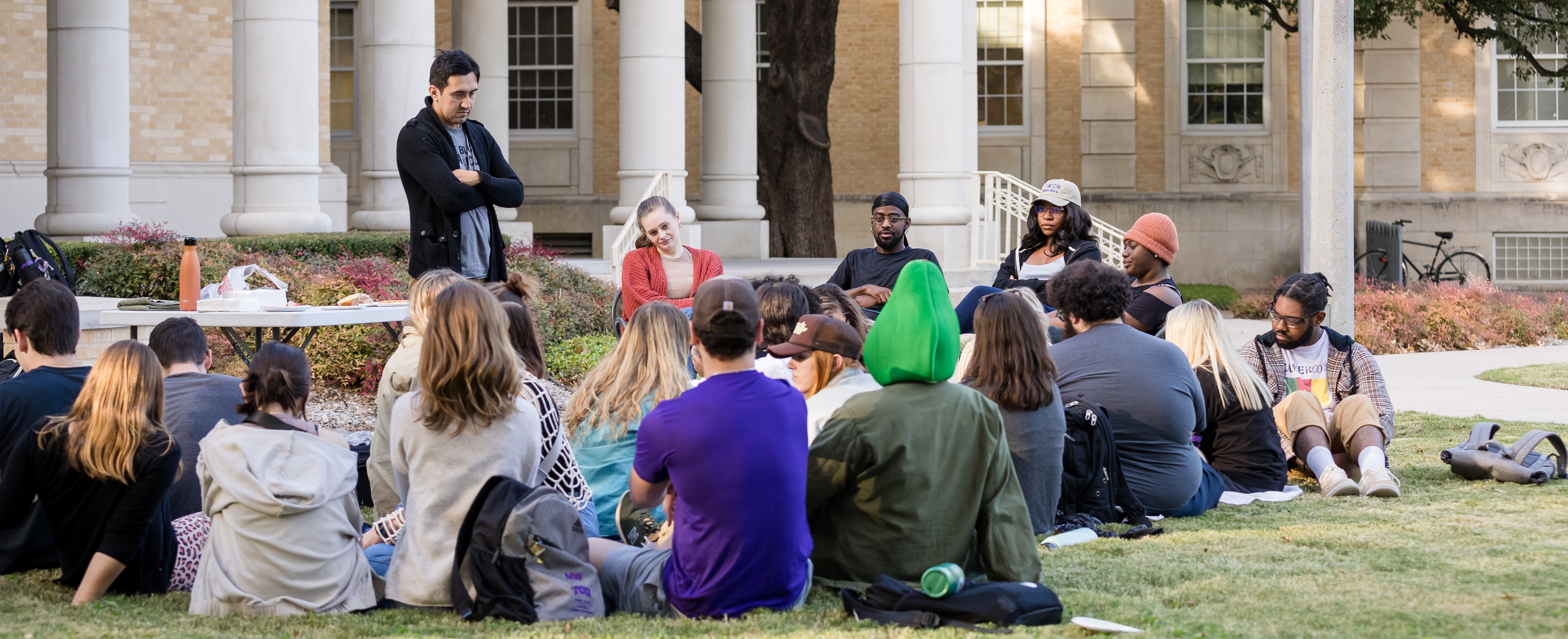 TCU students enjoying class outside