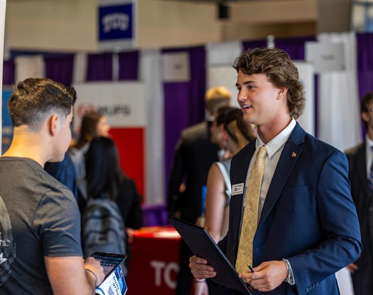 Image from a series of photos of the TCU Career and Intern Expo in the Ed and Rae Schollmaier Arena concourse. Photo by James Anger on September 18, 2024.