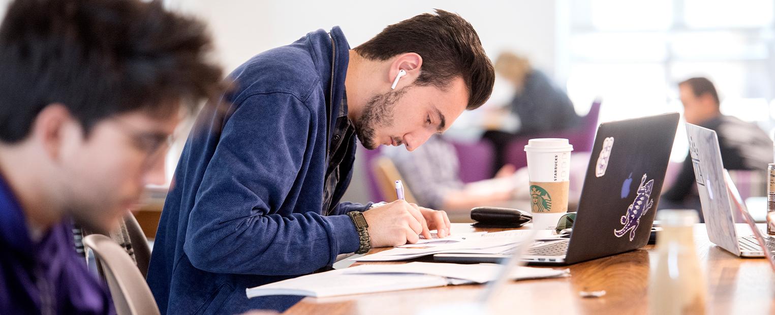 male student working