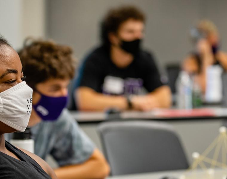 Students wearing masks in the classroom 